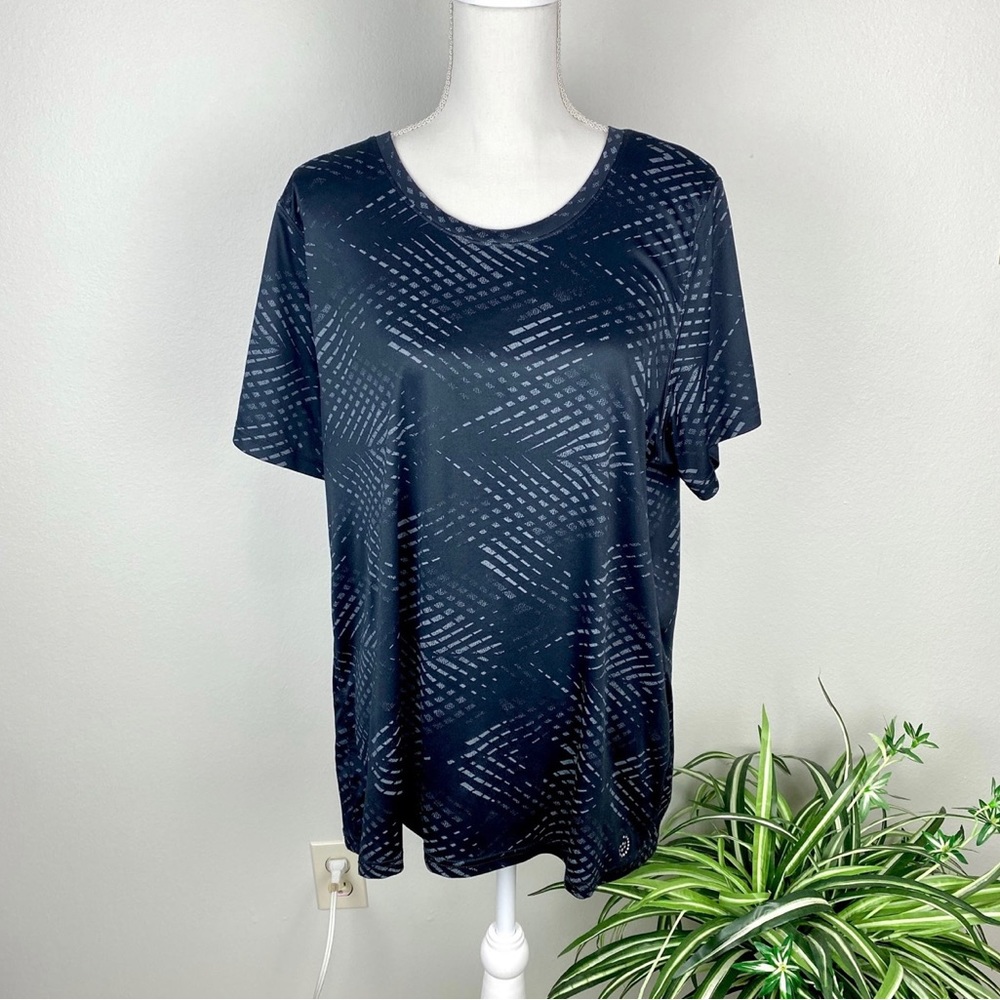 Be Inspired, Plus Size 2X Workout Activewear Top Black & Gray Scoop Neck EUC